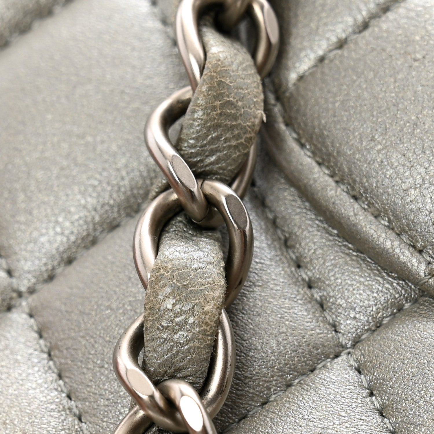 Metallic Lambskin Quilted Medium Double Flap Silver