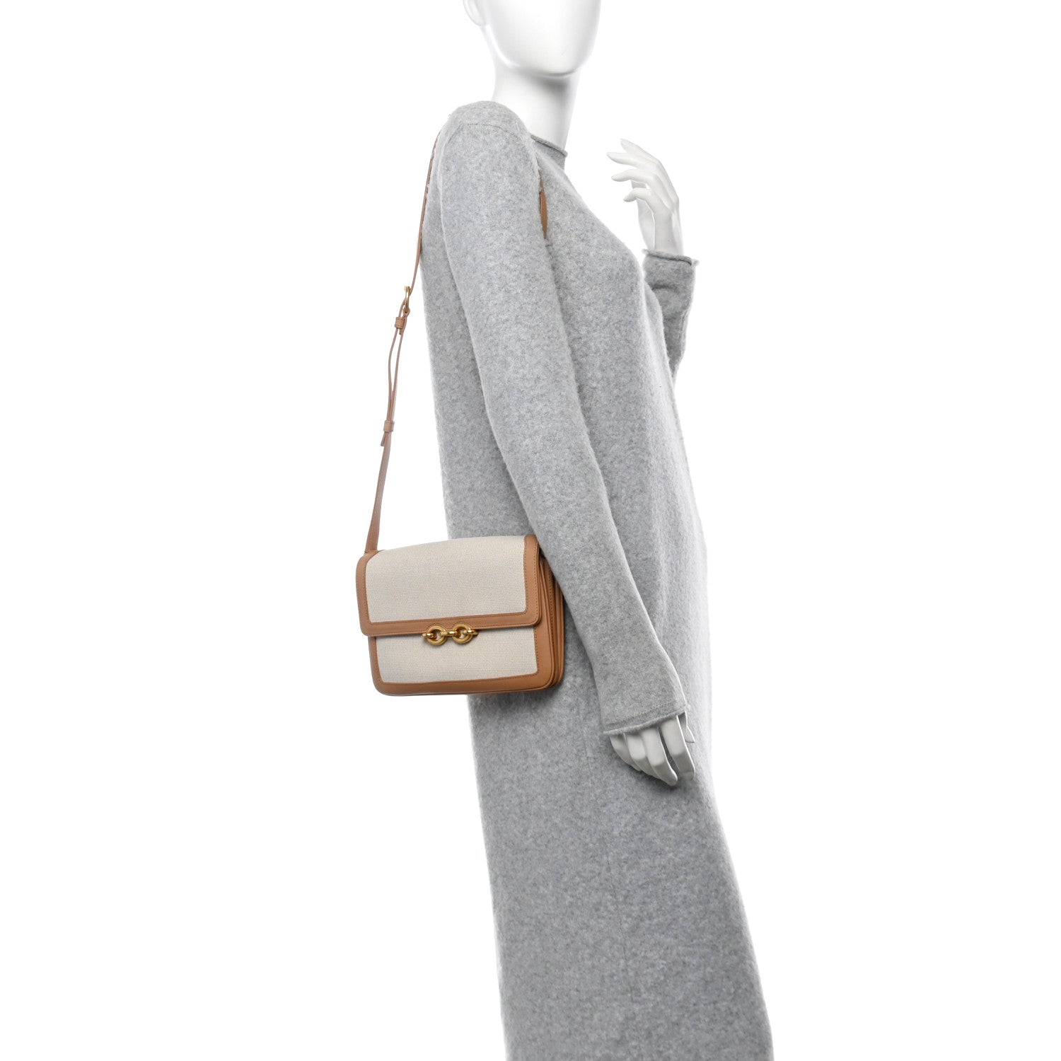 Smooth Calfskin Cotton Canvas Le Maillon Satchel Natural Beige