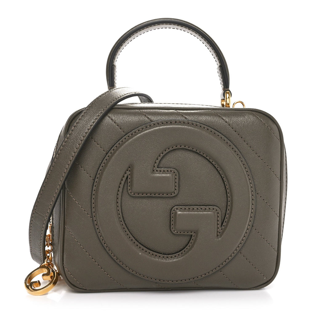 Sakai Be Green Calfskin Diagonal Stitched Blondie Top Handle Bag Craclet Brown