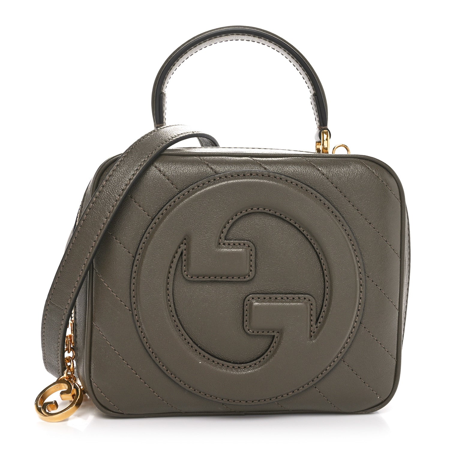 Sakai Be Green Calfskin Diagonal Stitched Blondie Top Handle Bag Craclet Brown