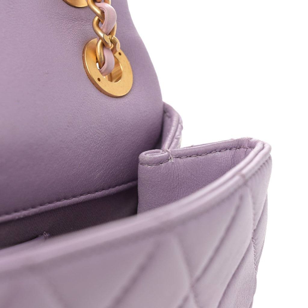 Lambskin Quilted Braided CC Small Flap Lilac