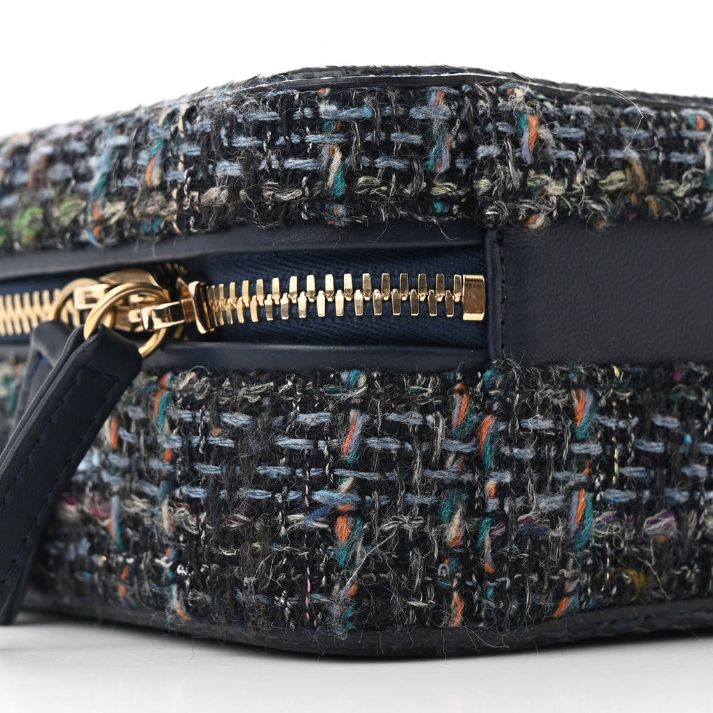 Tweed Snakeskin Quilted Small CC Filigree Vanity Case Navy Multicolor