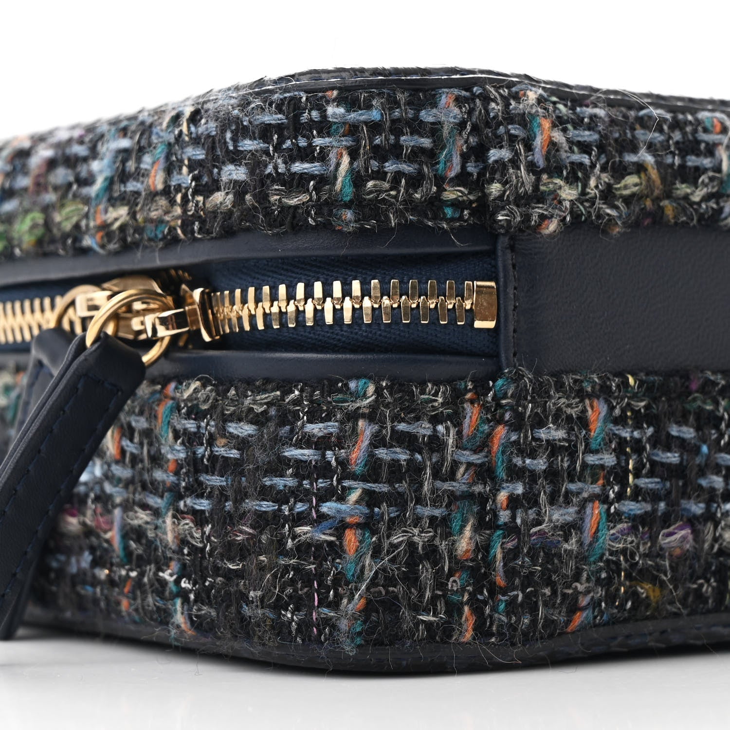 Tweed Snakeskin Quilted Small CC Filigree Vanity Case Navy Multicolor