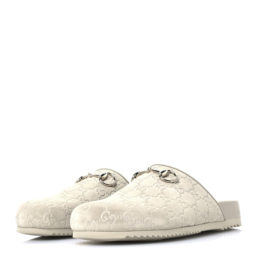 Luxury Suede Guccissima Miro Soft Womens Horsebit Slippers 39.5 Oatmeal
