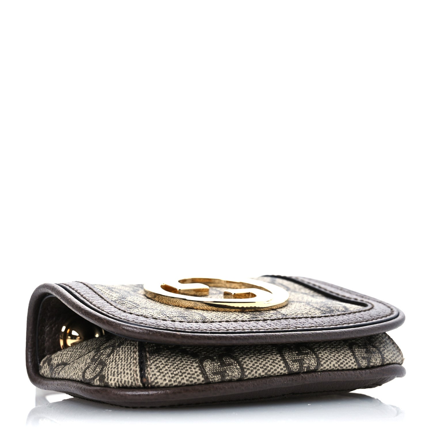 GG Supreme Monogram Textured Dollar Calfskin Blondie  Case Wallet with Strap Beige Ebony New Acero
