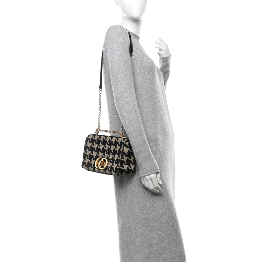 Technical Canvas Macro Houndstooth Medium Caro Bag Black White