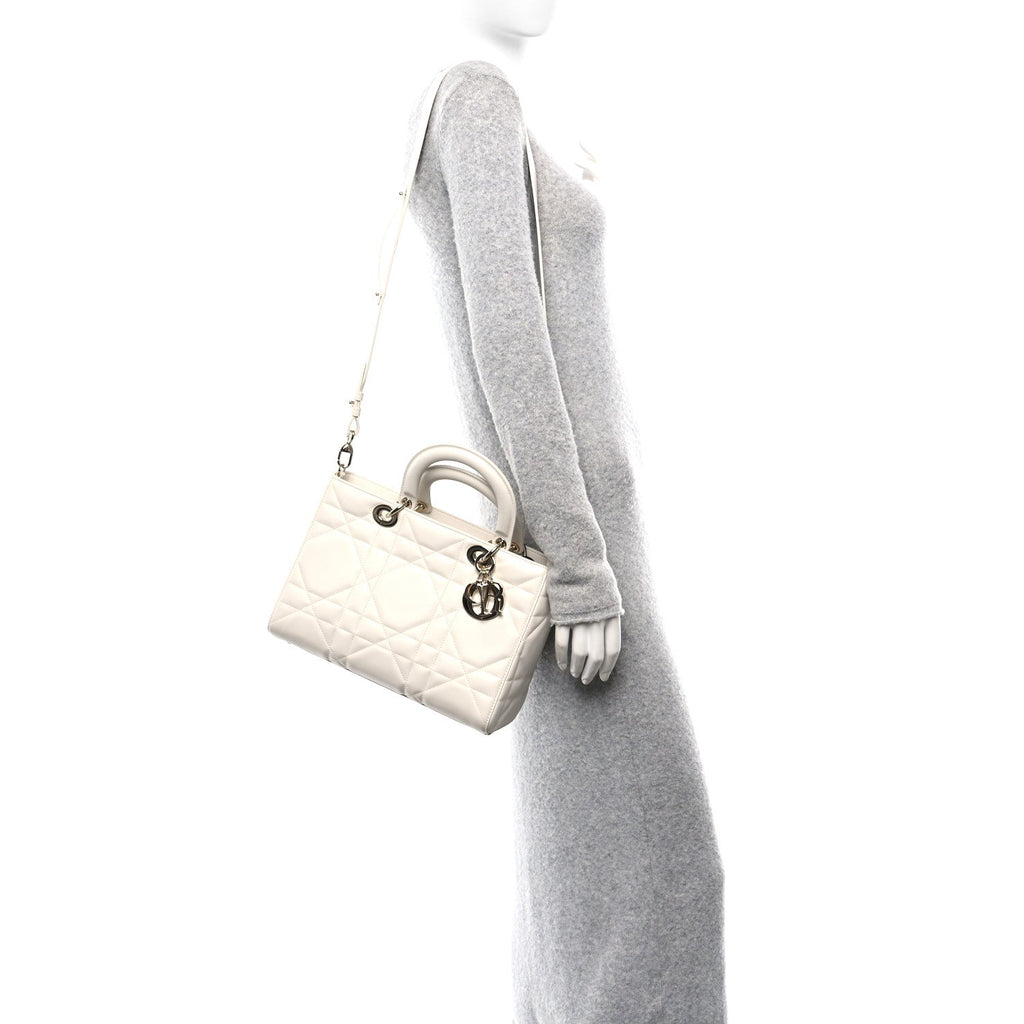 Calfskin Maxi Cannage Medium My ABCDior Lady D-Sire Tote White