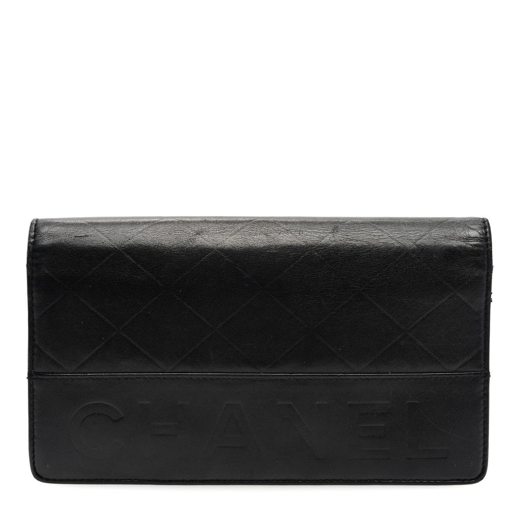 Lambskin Embossed Logo Yen Wallet Black