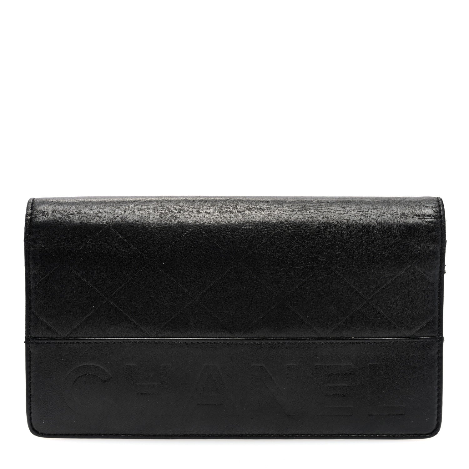 Lambskin Embossed Logo Yen Wallet Black