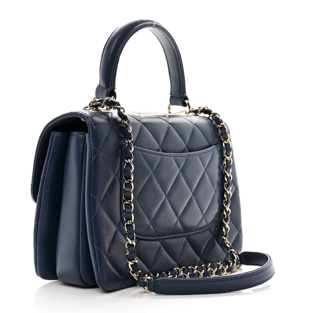 Lambskin Quilted Small Trendy CC Flap Dual Handle Bag Blue