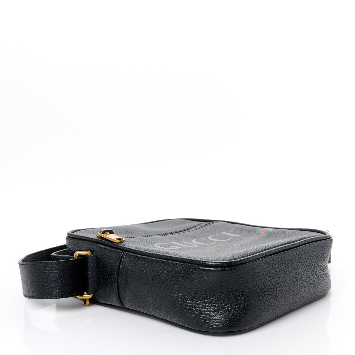Grained Calfskin Logo Messenger Bag Black