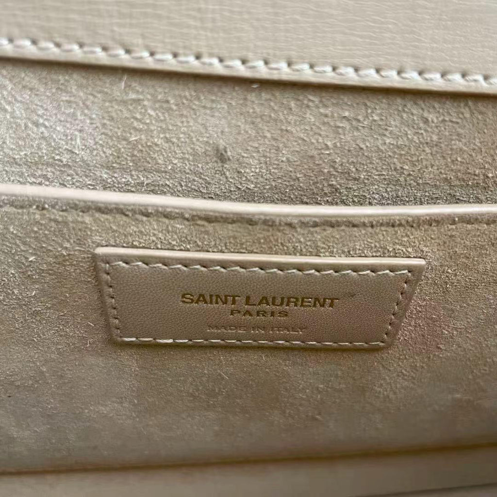 Saint Laurent Sunset Bag Medium Calfskin Monogram Beige with Gold Hardware