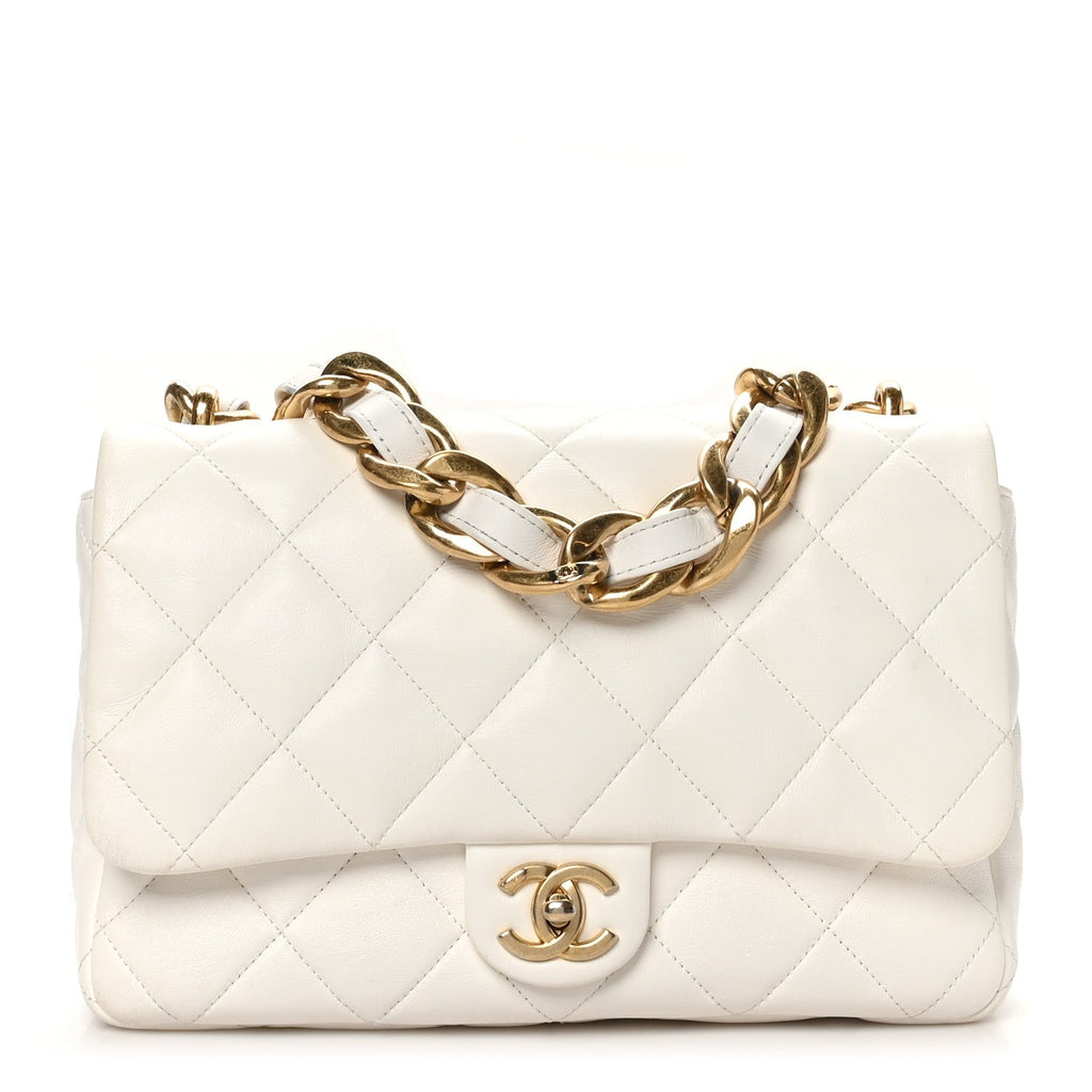 Lambskin Quilted Large CC Funky Town Flap White