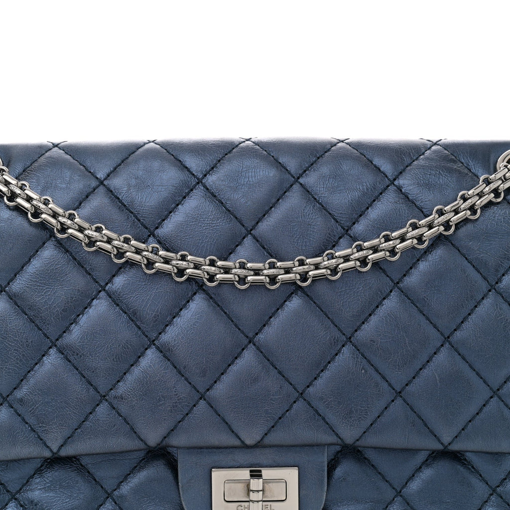 Metallic Aged Calfskin Quilted 2.55 Reissue 226 Flap Dark Navy Blue
