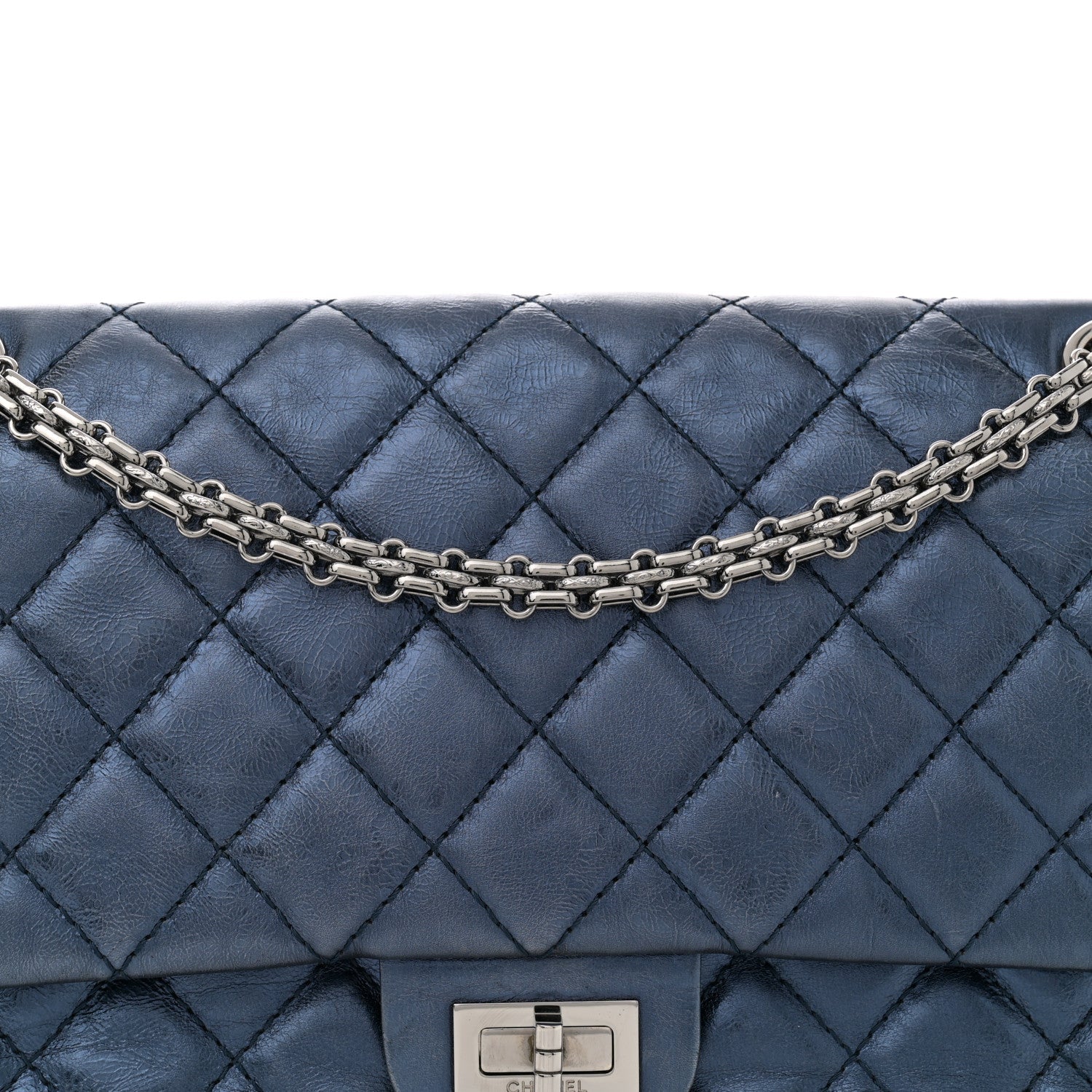 Metallic Aged Calfskin Quilted 2.55 Reissue 226 Flap Dark Navy Blue