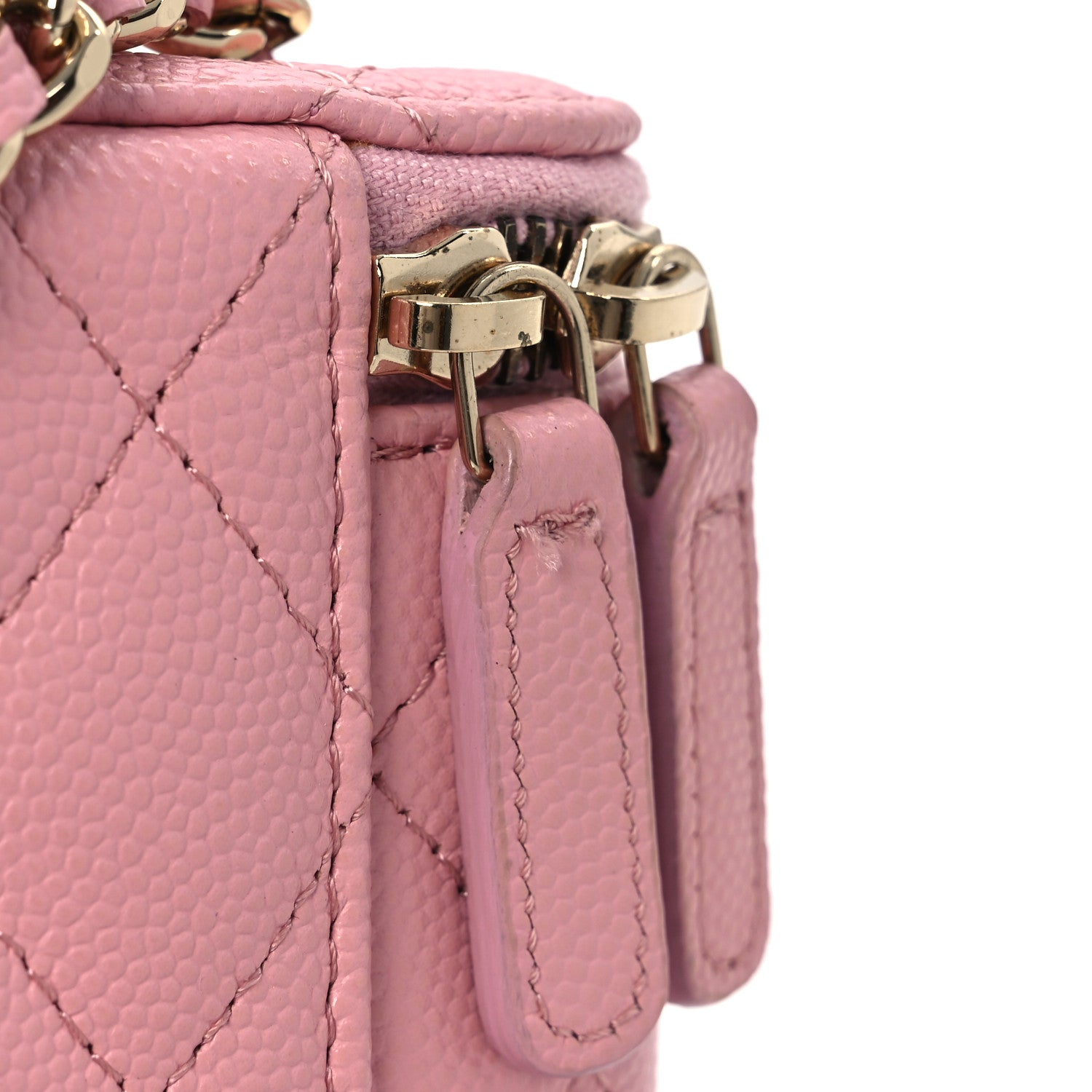 Caviar Quilted Small Vertical Coco Beauty Vanity Case With Chain Light Pink