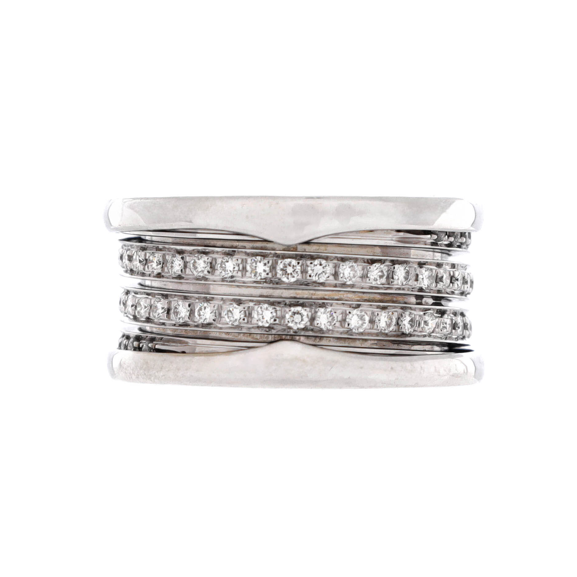 B.Zero1 Four Band Ring 18K White Gold and Pave Diamonds