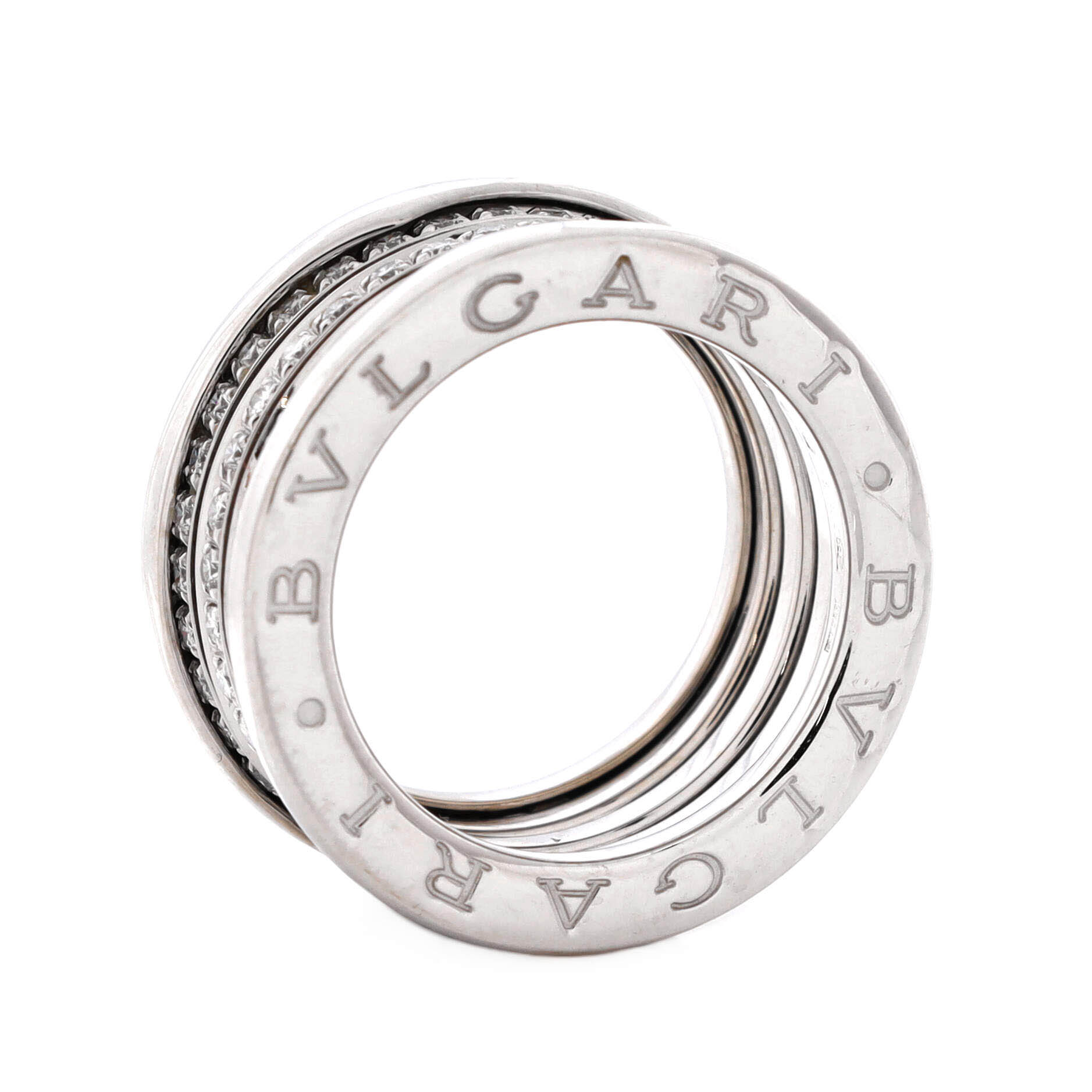B.Zero1 Four Band Ring 18K White Gold and Pave Diamonds