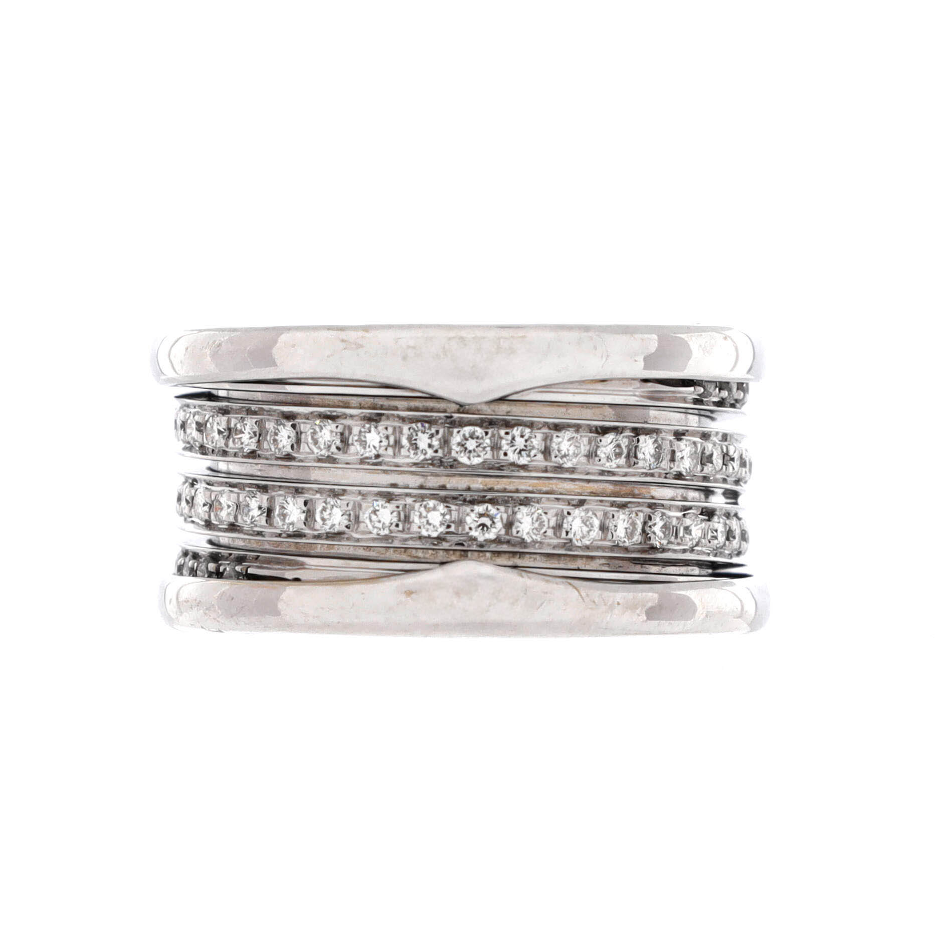 B.Zero1 Four Band Ring 18K White Gold and Pave Diamonds
