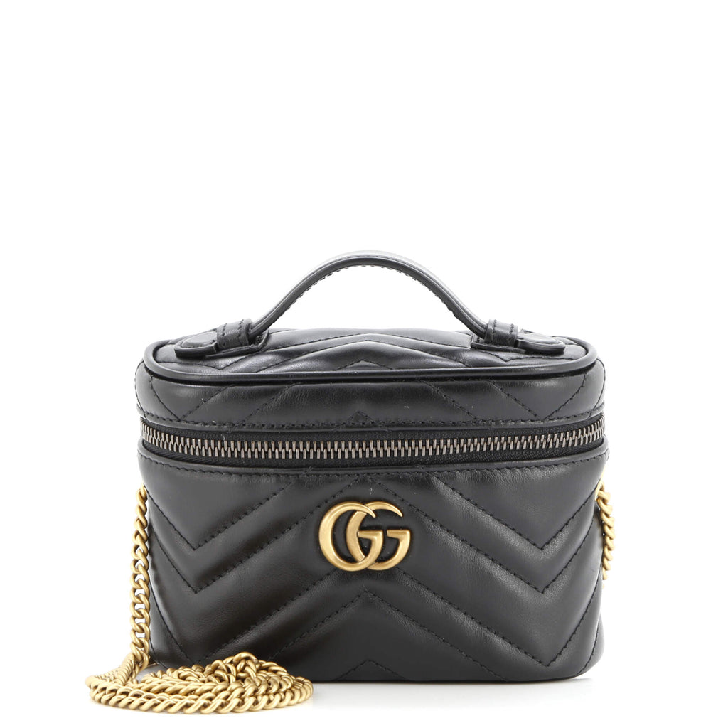 GG Marmont Top Handle Vanity Chain Bag Matelasse Leather Mini