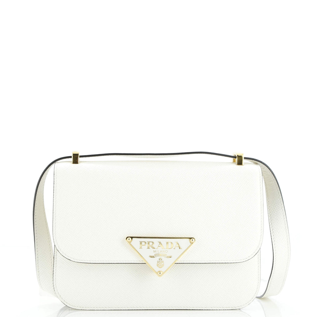 Embleme Triangle Logo Flap Bag Saffiano Leather Small