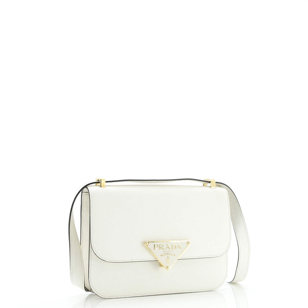 Embleme Triangle Logo Flap Bag Saffiano Leather Small