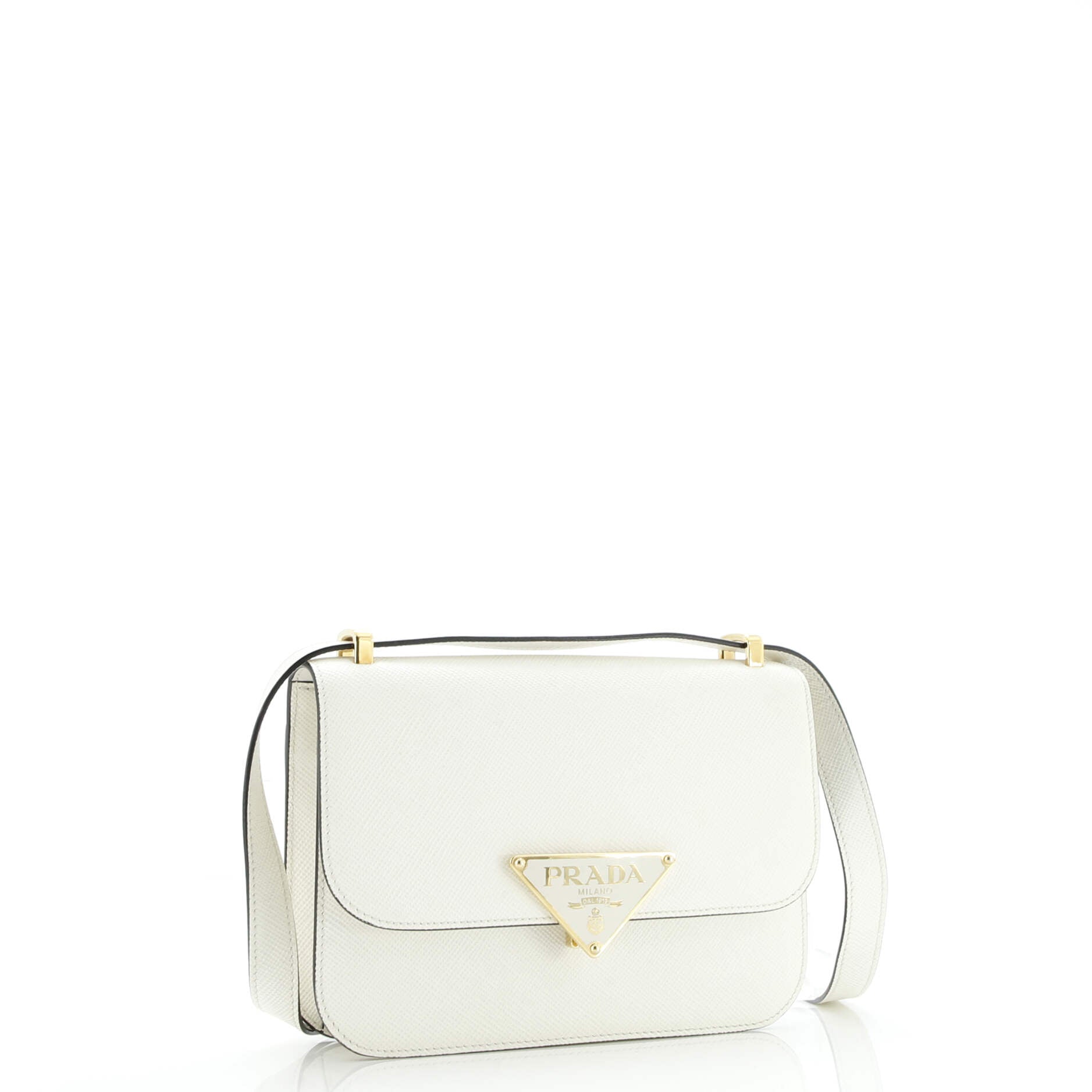 Embleme Triangle Logo Flap Bag Saffiano Leather Small