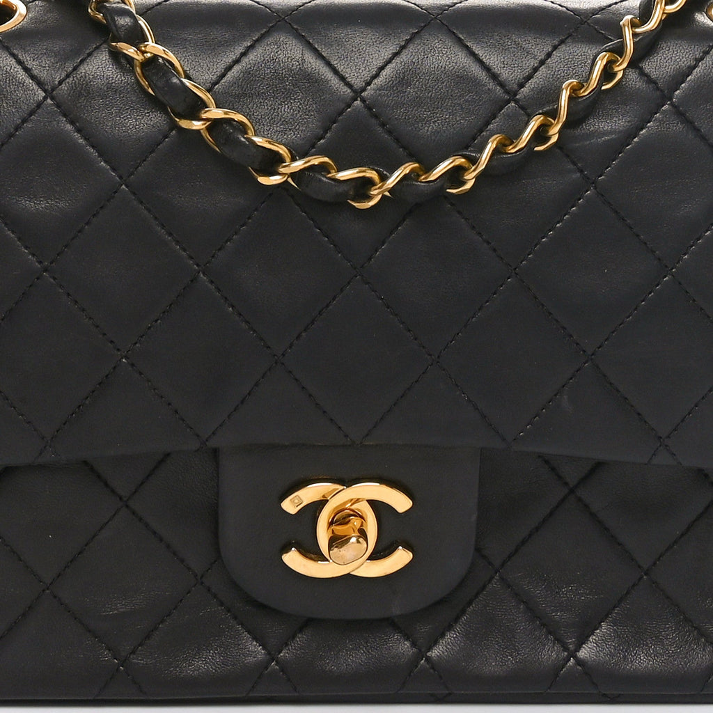 Lambskin Quilted Medium Double Flap Black