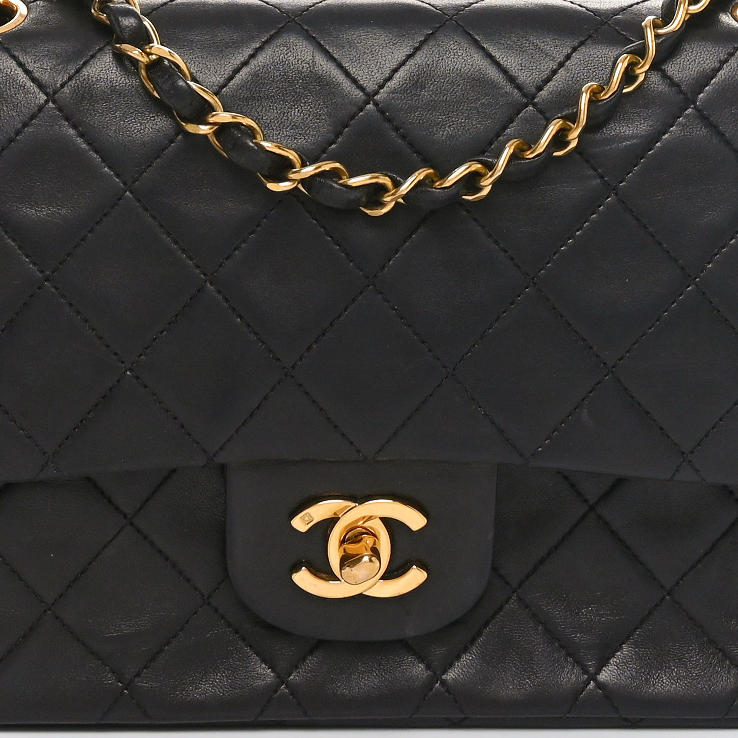 Lambskin Quilted Medium Double Flap Black