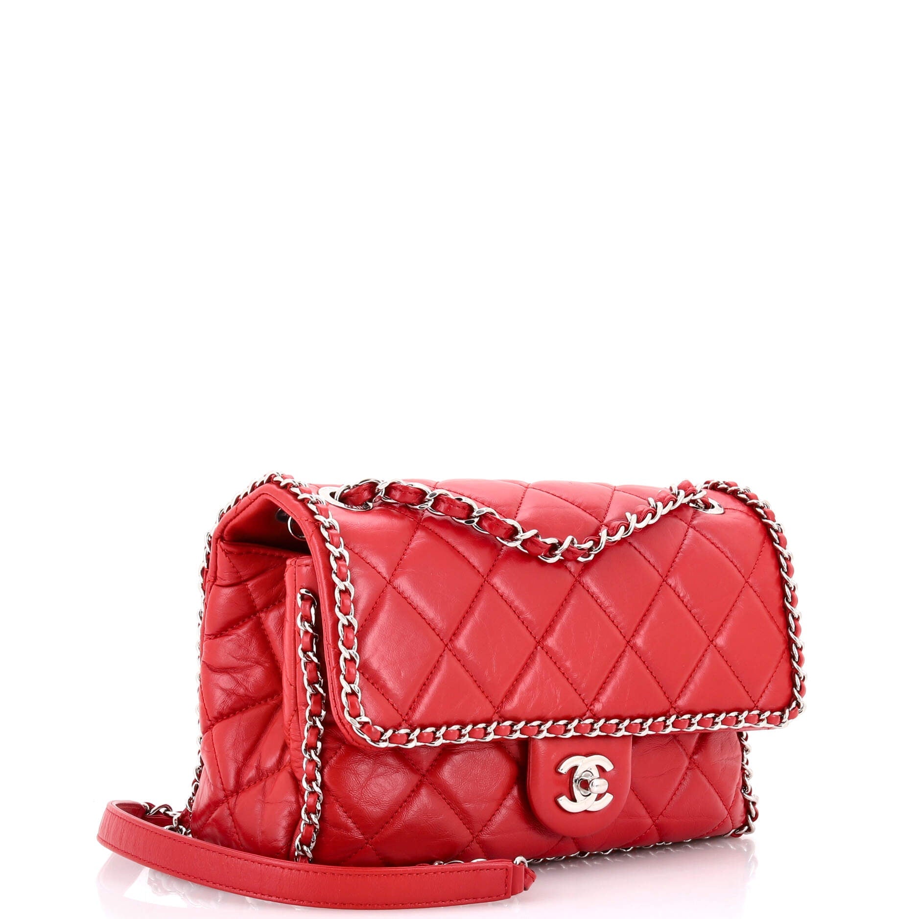 Running Chain Around Flap Bag Quilted Crumpled Calfskin Medium