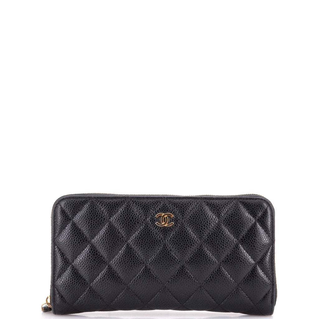 Zip Around Wallet Quilted Caviar Long