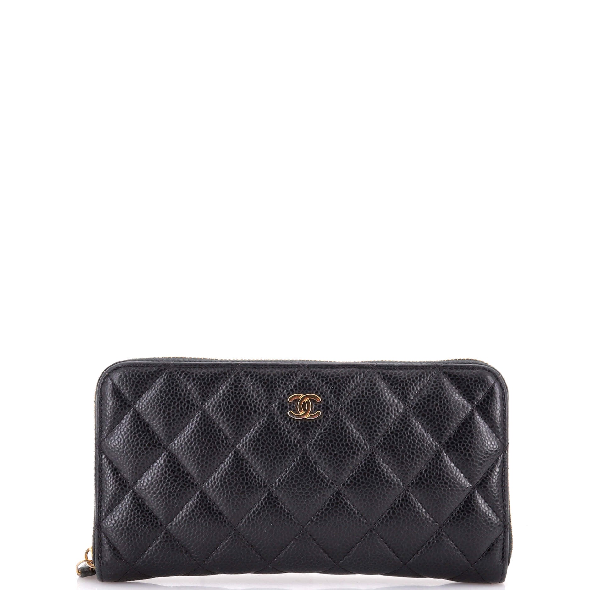 Zip Around Wallet Quilted Caviar Long