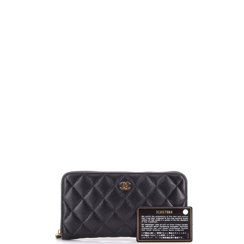 Zip Around Wallet Quilted Caviar Long