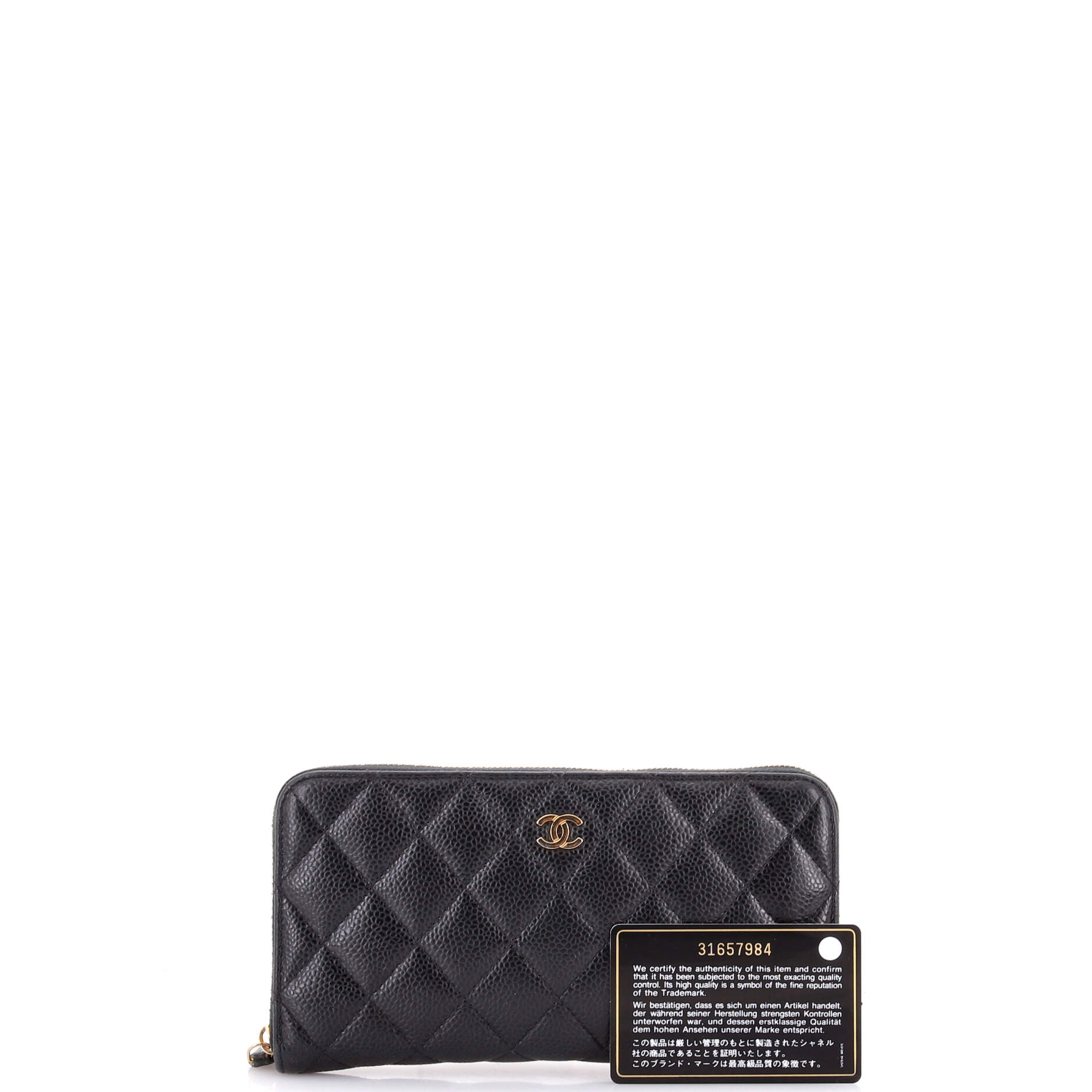 Zip Around Wallet Quilted Caviar Long