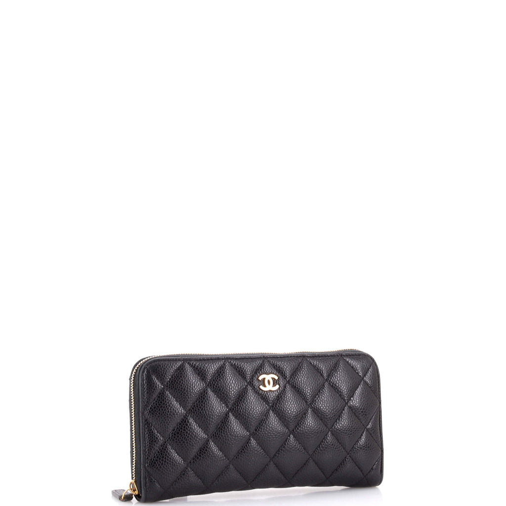 Zip Around Wallet Quilted Caviar Long