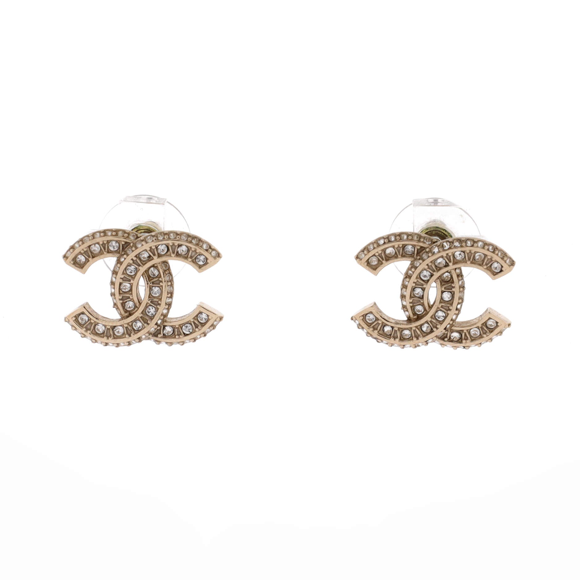 CC Stud Earrings Metal with Crystals