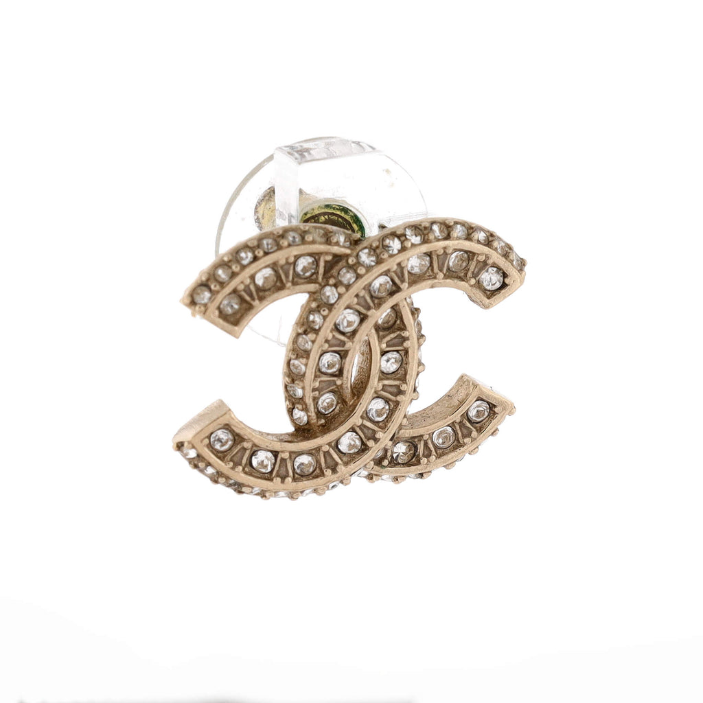 CC Stud Earrings Metal with Crystals