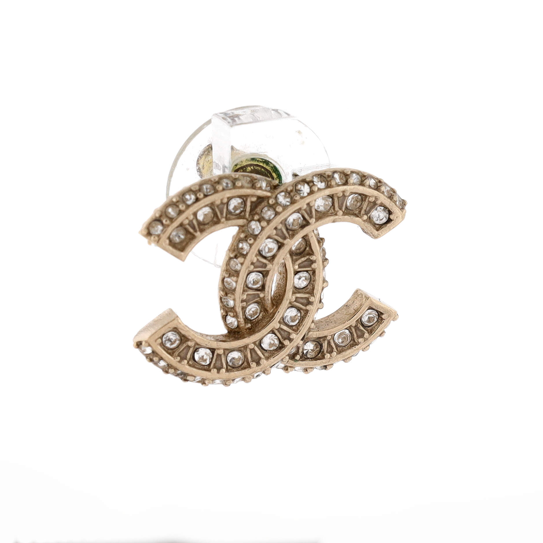 CC Stud Earrings Metal with Crystals
