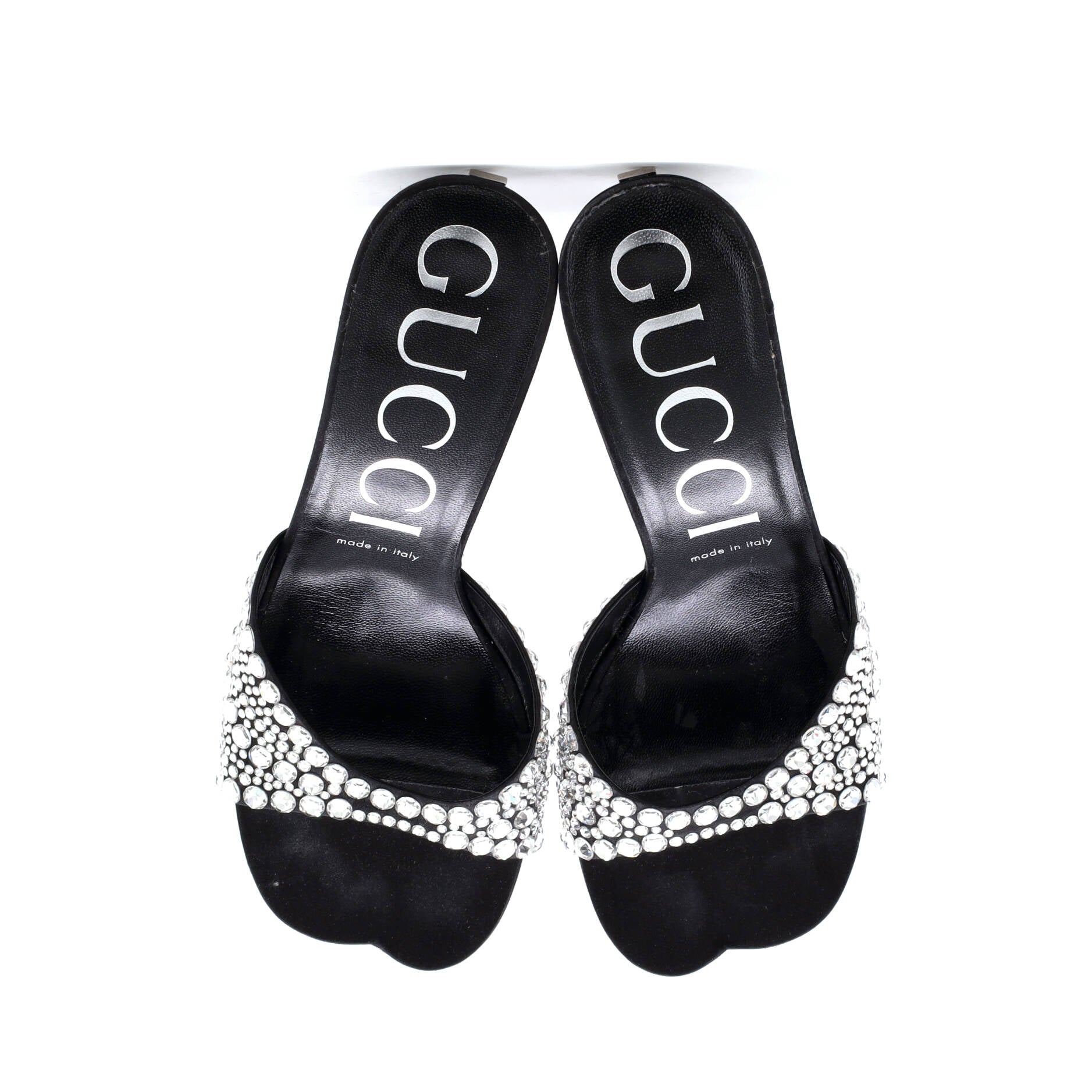 Women's Crossing Heels Slide Sandals Crystal Embellished Satin