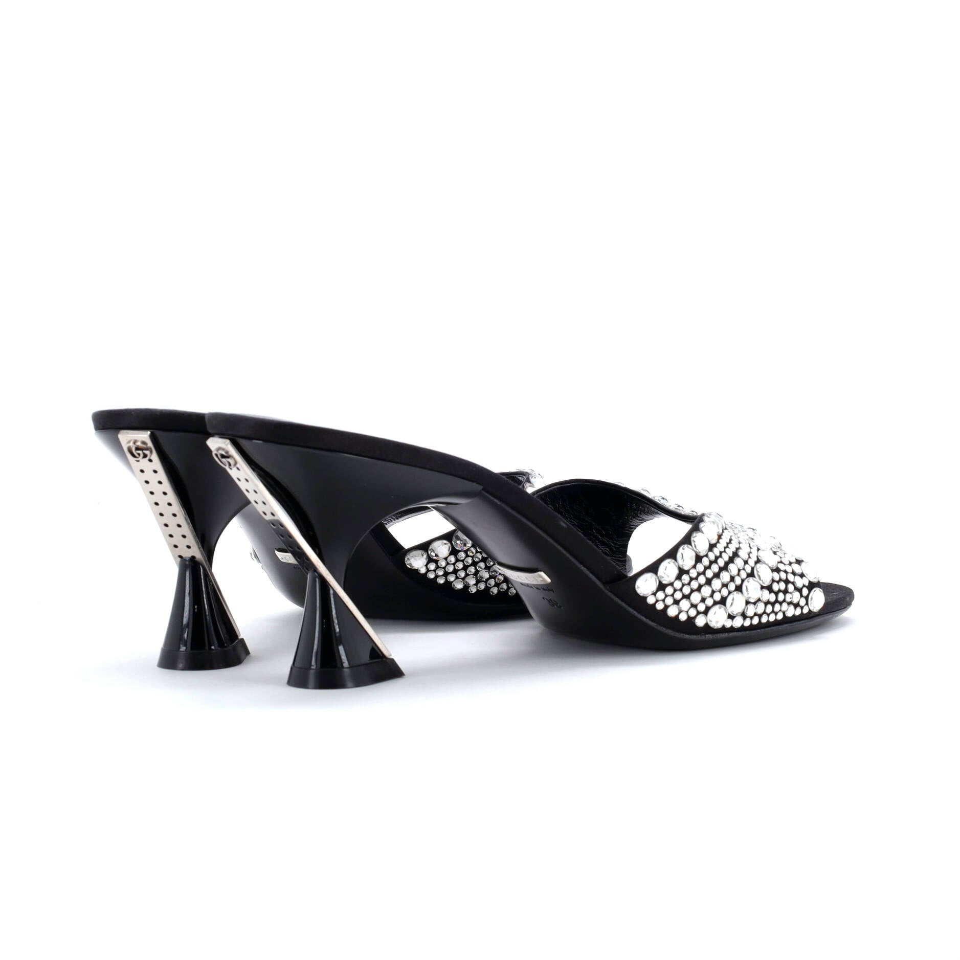 Women's Crossing Heels Slide Sandals Crystal Embellished Satin