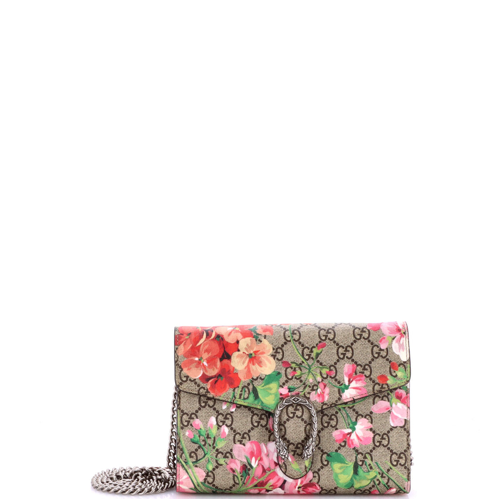 Dionysus Chain Wallet Blooms Print GG Coated Canvas Small