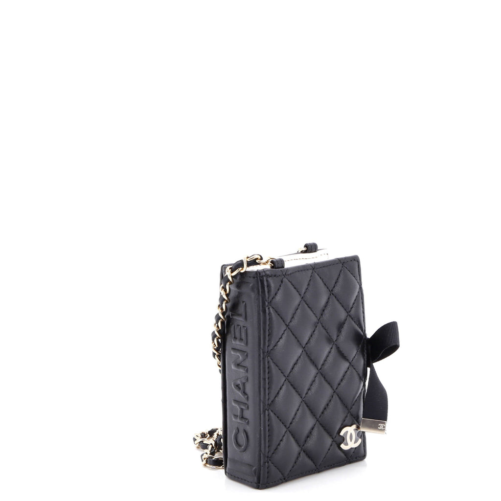 CC Book Card Holder with Chain Quilted Lambskin