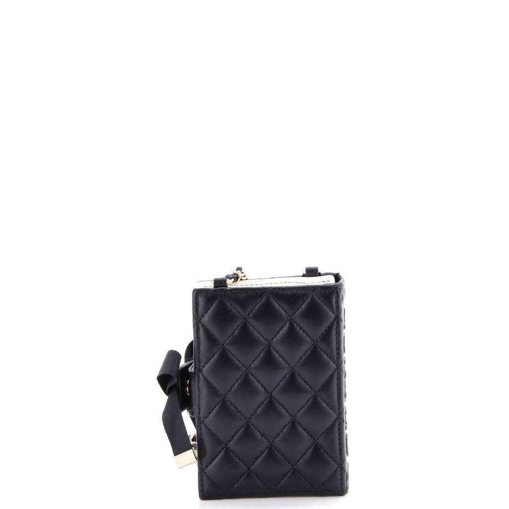 CC Book Card Holder with Chain Quilted Lambskin