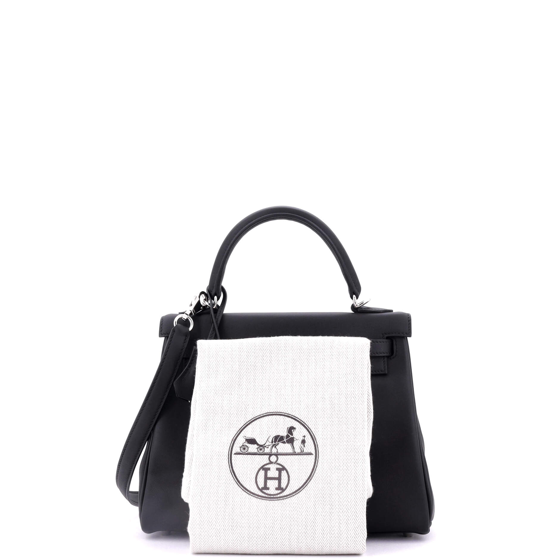Kelly Handbag Noir Swift with Palladium Hardware 25