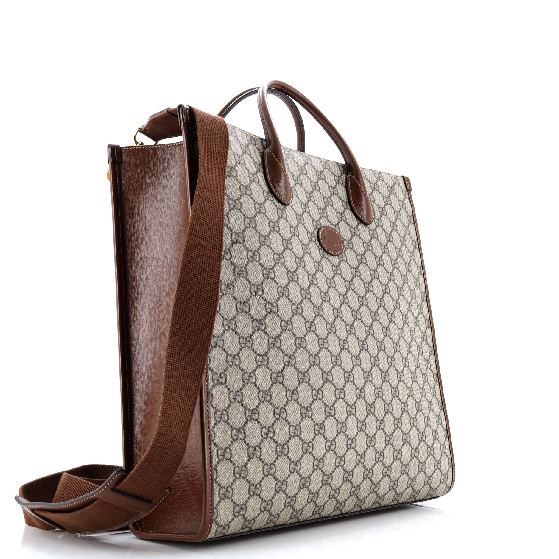 Vertical Structured Top Handle Open Tote GG Coated Canvas Medium