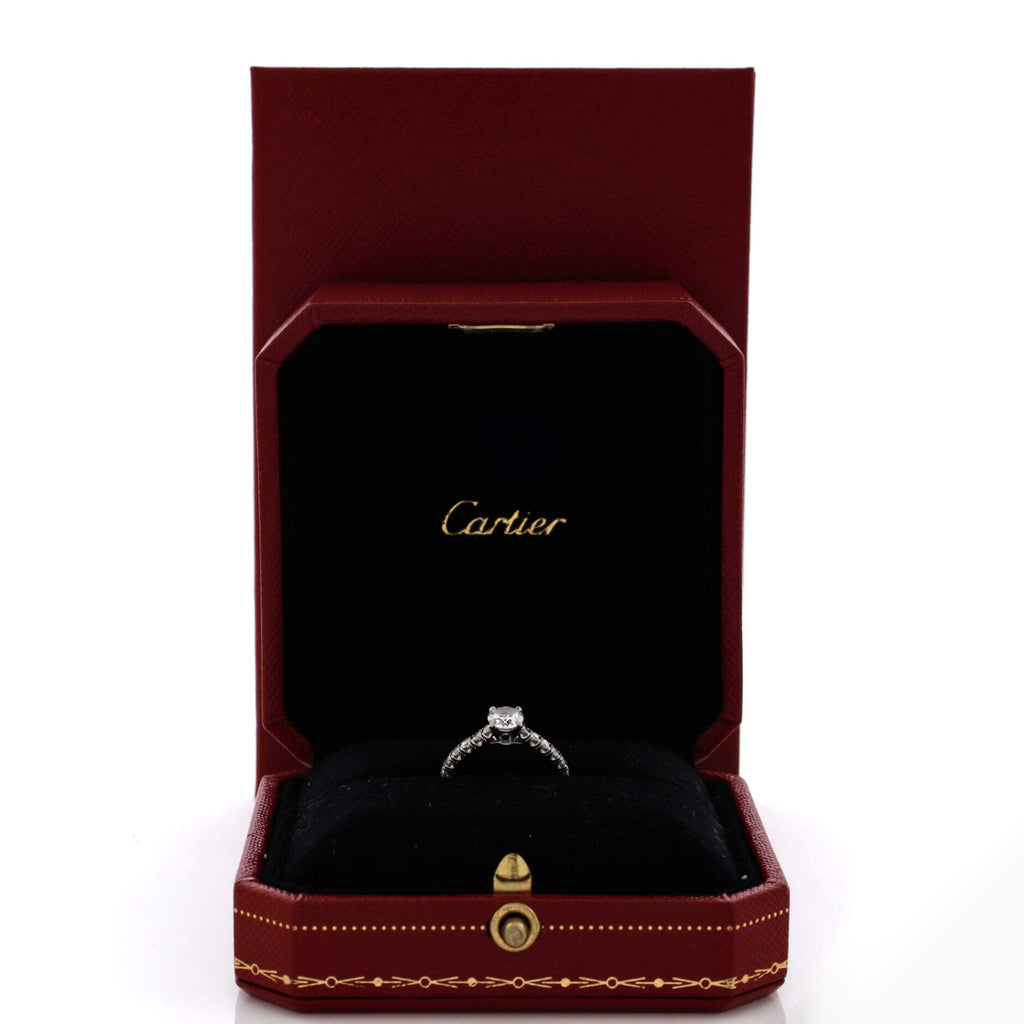 Etincelle de Cartier Solitaire Ring Platinum with RBC Diamond and Pave Diamonds E/VVS1 0.50CT