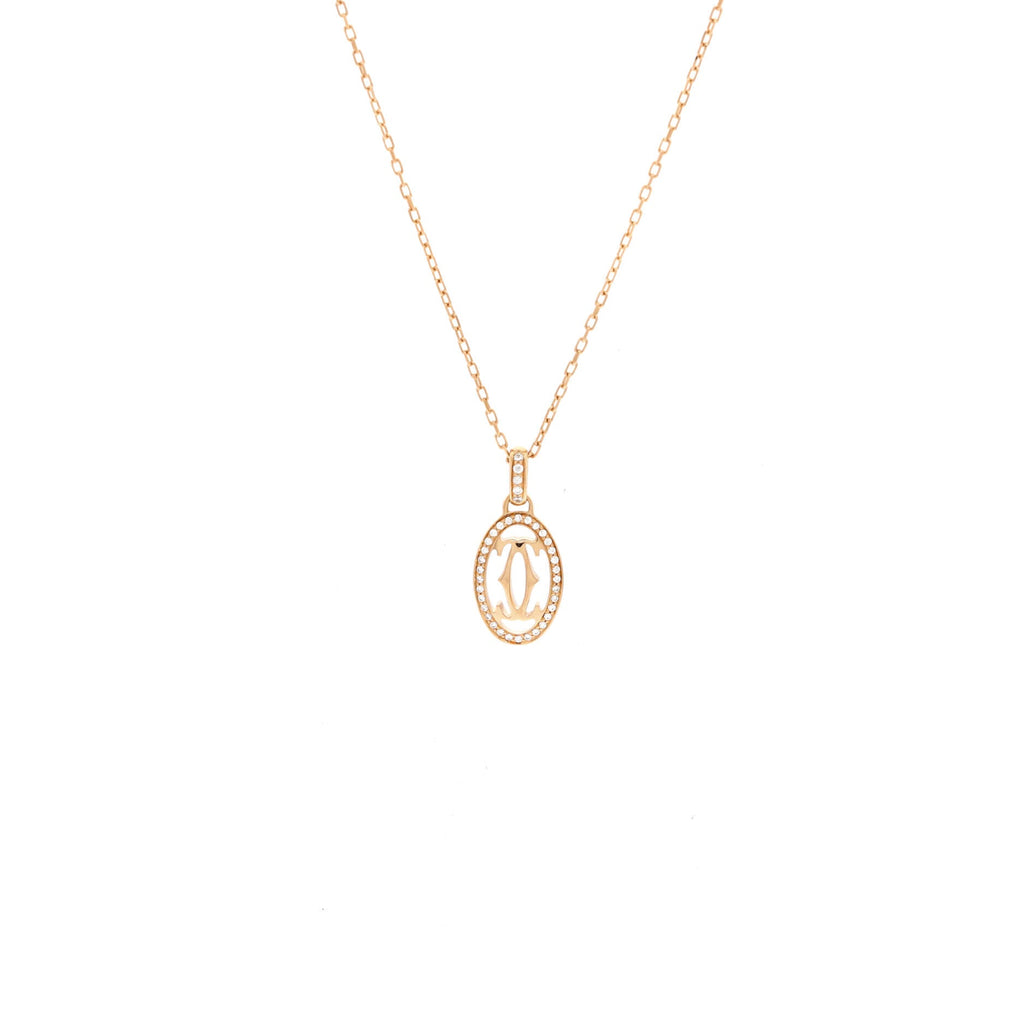 Double C de Cartier Pendant Necklace 18K Rose Gold and Diamonds