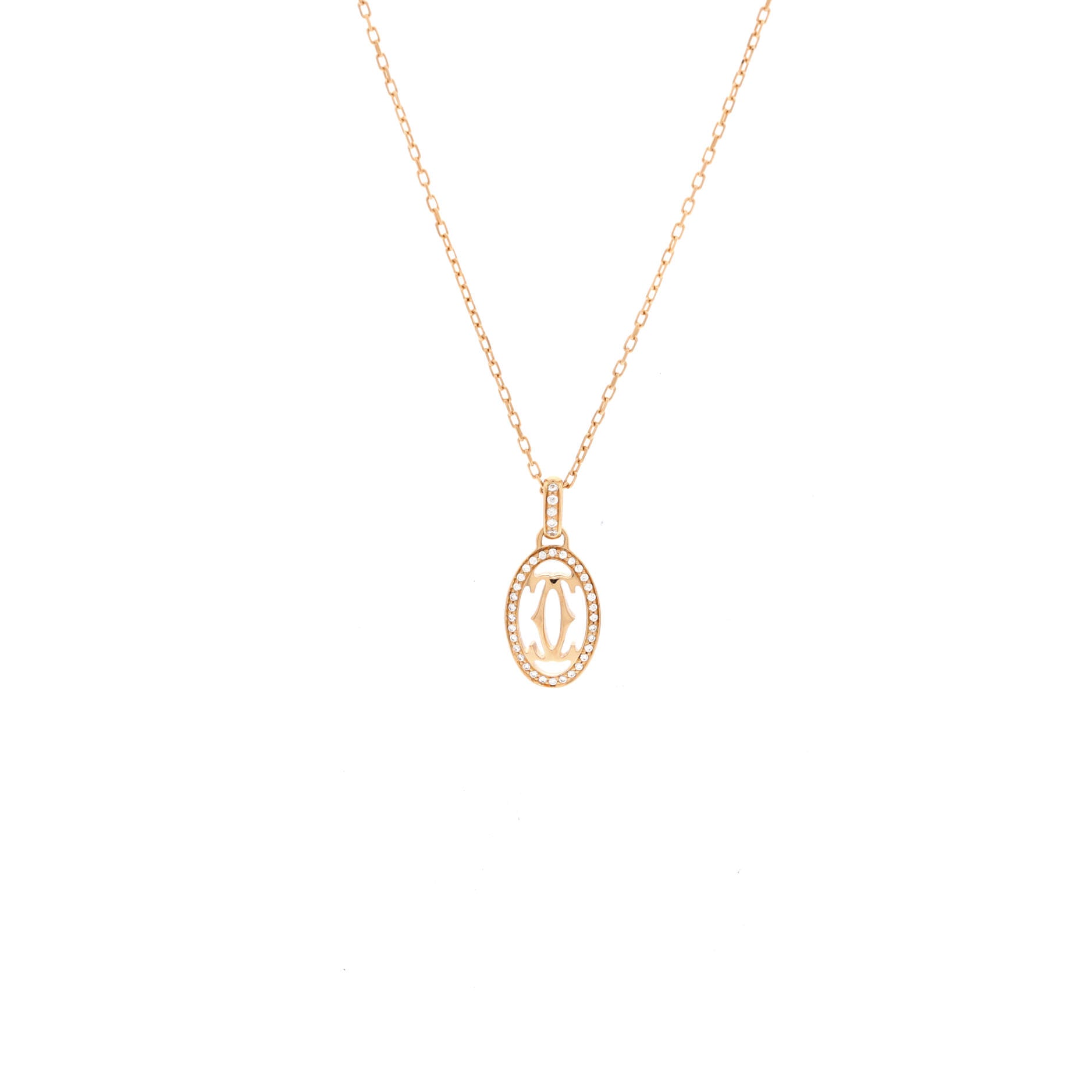 Double C de Cartier Pendant Necklace 18K Rose Gold and Diamonds