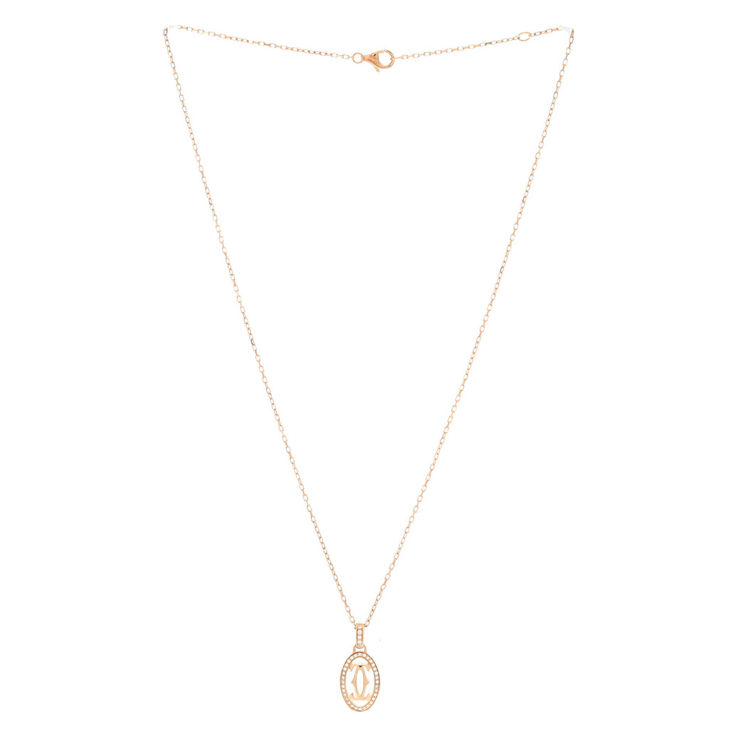 Double C de Cartier Pendant Necklace 18K Rose Gold and Diamonds