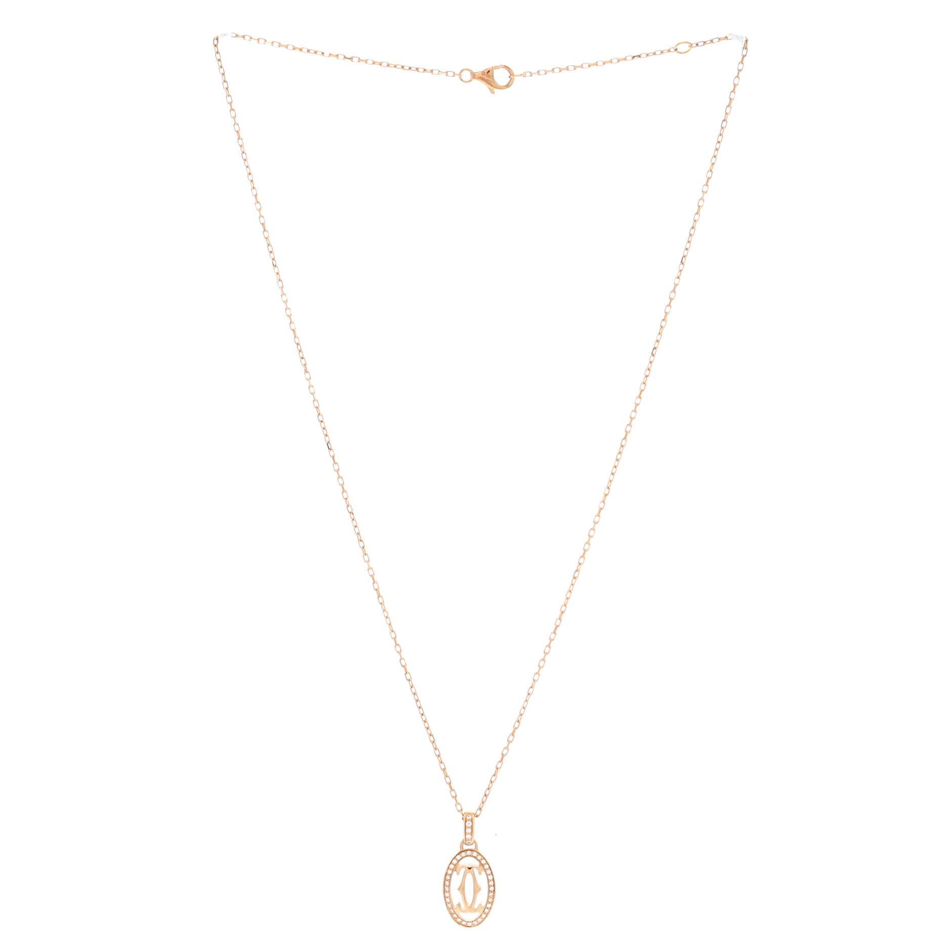 Double C de Cartier Pendant Necklace 18K Rose Gold and Diamonds